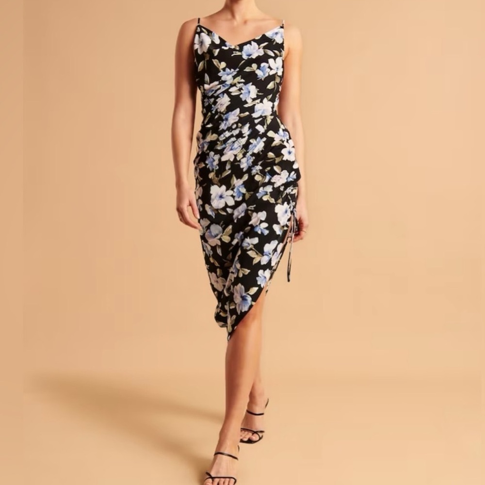 A&F Asymmetrical Floral Cinched Midi Dress